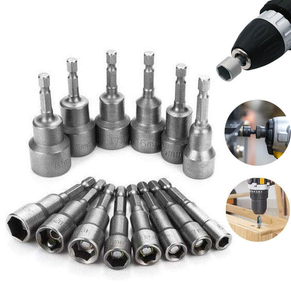 14 Size Socket Magnetic Nut Driver Set Drill Bit Adapter 1/4'' Hex Shank 6-19MM