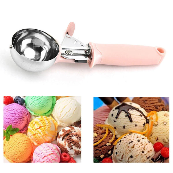 1/2PCS Stainless Steel Icecream Ice Cream Scoop Cookie Dough Mash Spoon Trigger