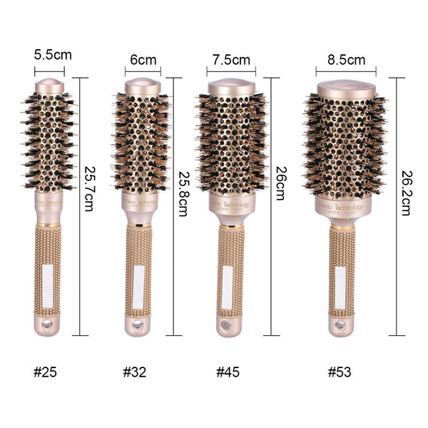 Thermal Ceramic Ionic Round Barrel Hair Brush Comb with Boar Bristle Salon Brush