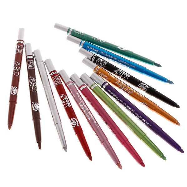 12 Color Eyeliner Pencil Cosmetic Makeup Pen Set Eye Shadow Glitter Party Women