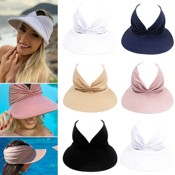 1/2x Women's Visor Hat Swimming Cap Beach Pony Tail Sun Wide Brim Summer Sport