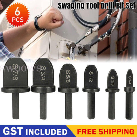 6X Swaging Tool Drill Bit Set Air Conditioner Copper Pipe Flaring Tube Expander