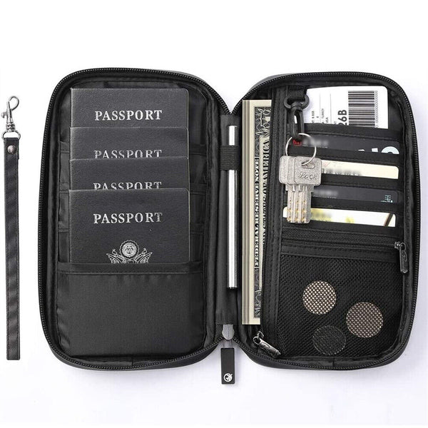 RFID Travel Passport Wallet, Family Passport Holder with Hand Strap, RFID Blocki