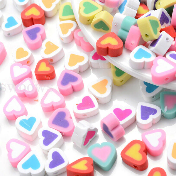 Heart Beads Pony Bead Polymer Clay 10mm Fun Mix DIY Jewellery Spacer 100pcs