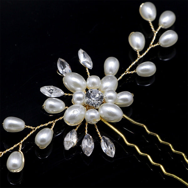 5/10 Bridal Hair Pins Rhinestone Pearl Diamante Flower Slide Clips Grips Wedding