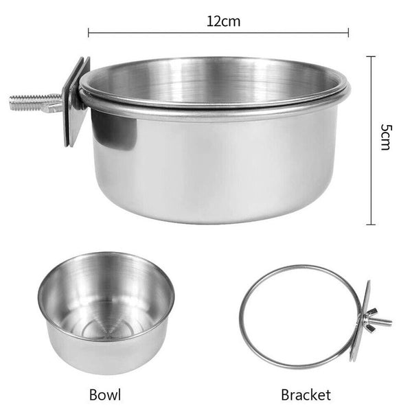 1-3 10/12/14cm Parrot Pet Stainless Steel Food Water Bowl Bird Feeder Crate Cage