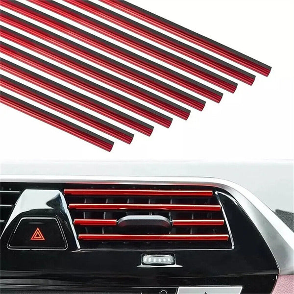 20PCS Red Chrome Car Air Conditioner Outlet Vent Decorative Strip Accessories