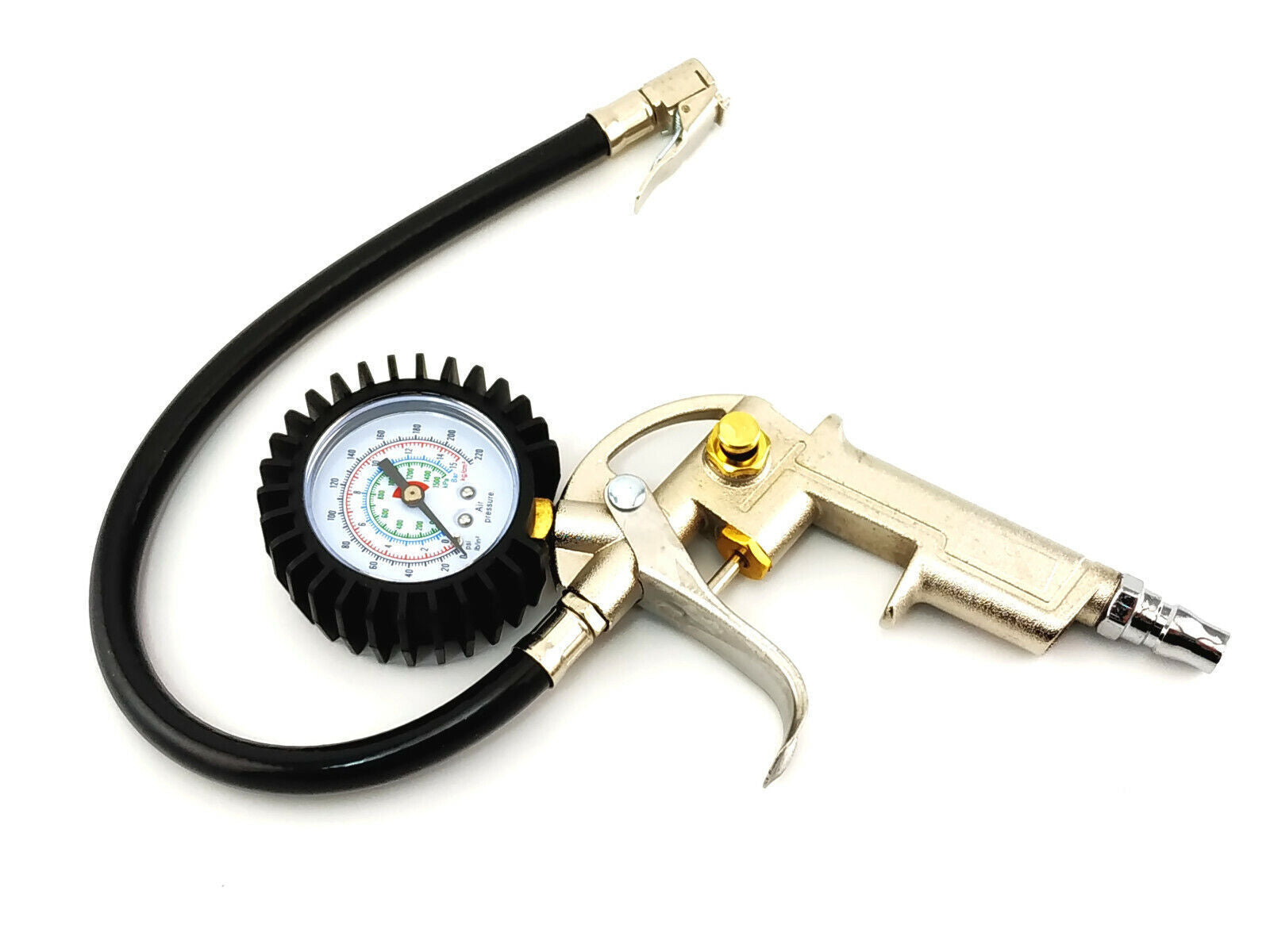 Tyre Pressure Gauge Air Tire Inflator Meter Car Pump Hose Compressor 220 PSI NEW