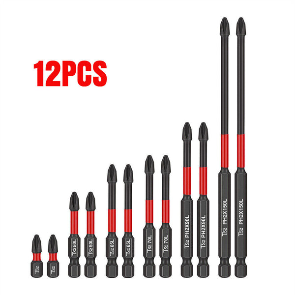 12Pcs PH2 Magnetic Cross Phillips Impact Batch Head Hardness Screwdriver Bit Kit