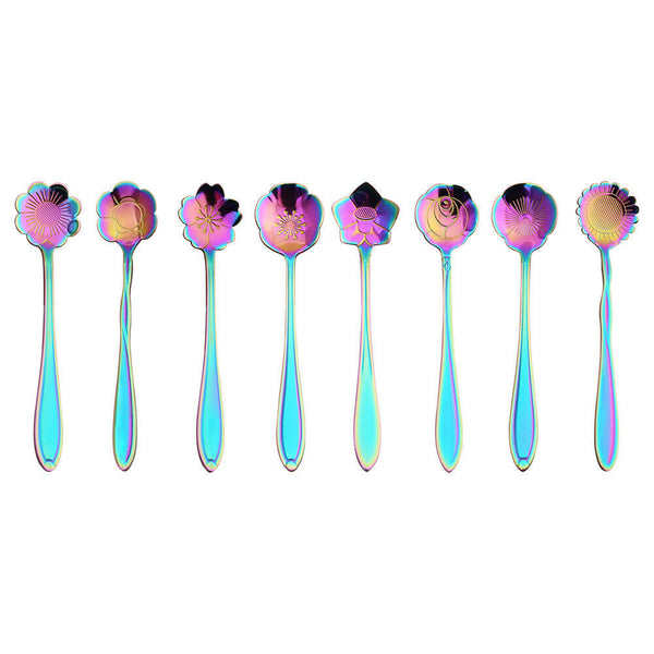 8pcs Spoon Long Handle Dessert Tea Coffee Mixing Spoon Stainless-Steel Teaspoons