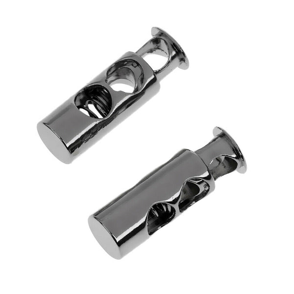 UPTO 100X Double Hole Metal Cord Lock Apparel Clamp Barrel Toggle Spring Stopper