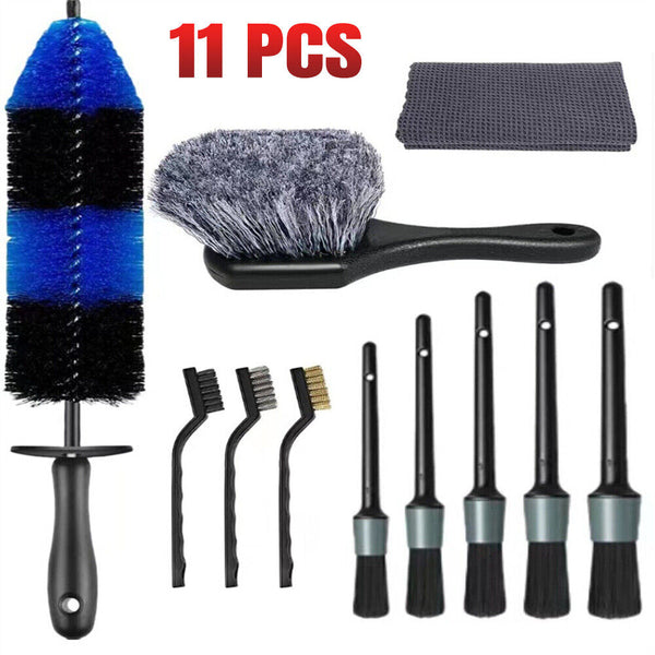 11PCS Car Wheel Tire Brushes Set Vehicle Detailing Cleaning Tool Wash Brush Kit