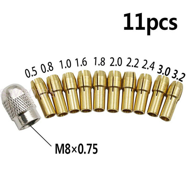 11PCS Brass Drill Chucks Collet Bits 0.5-3.2mm for Dremel Rotary Tool