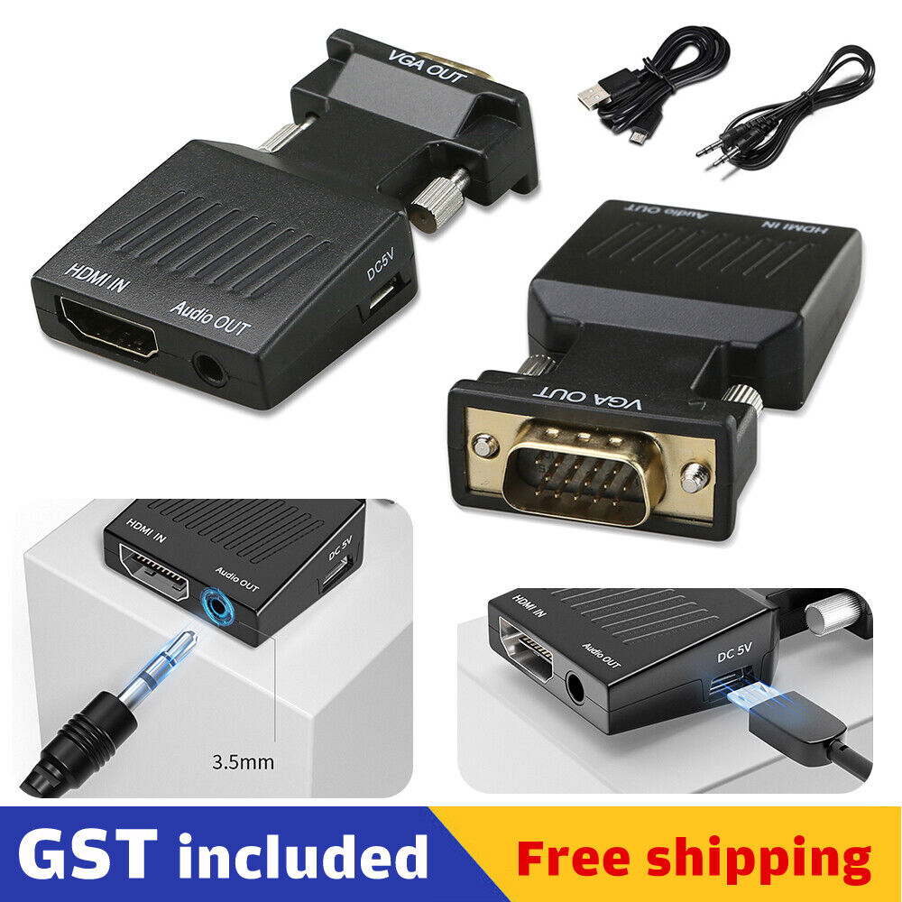 HDMI to VGA Male Video Adapter Female Cable Converter with Audio HD 1080P NEW AU