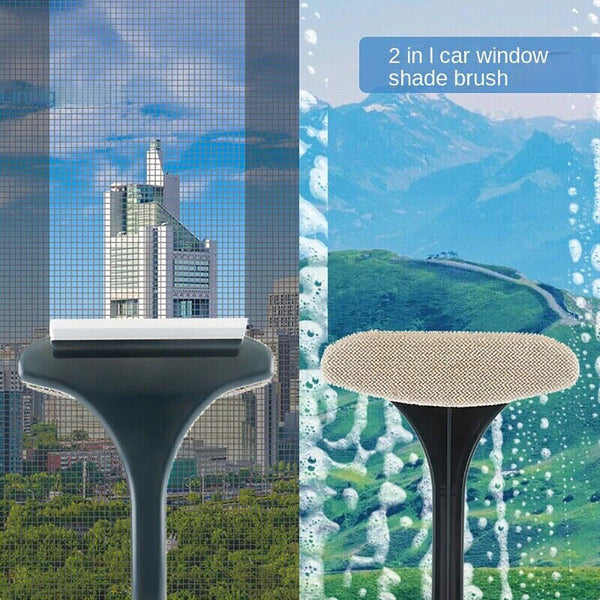 2 In 1 Glass Window Wiper Cleaner Squeegee Mesh Screen Mirror Home Car Brush Set