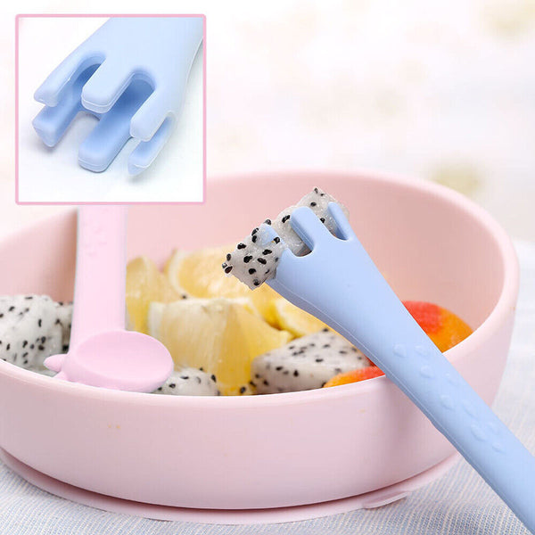 2 In 1 Safety Tableware Feeding Spoon Fork Giraffe Silicone Baby Spoon Cartoon