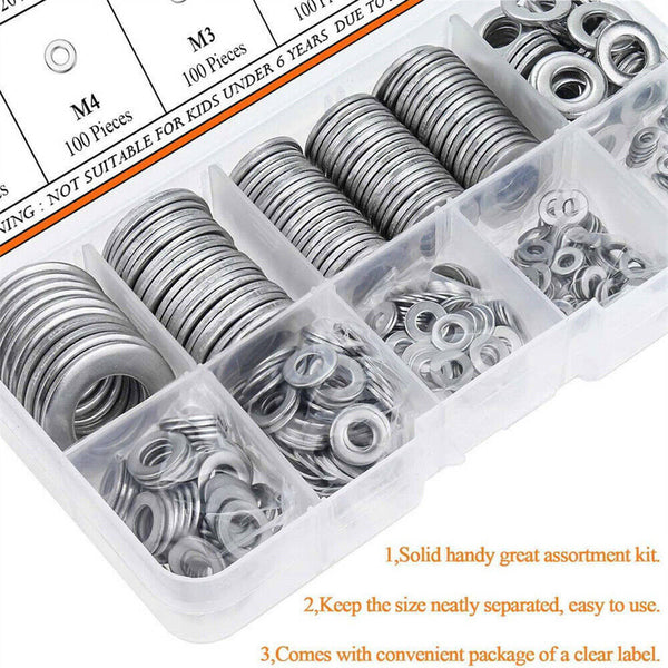 600pcs 304 Stainless Steel Flat Washer Washers Assortment Set Value Kit M2 - M12