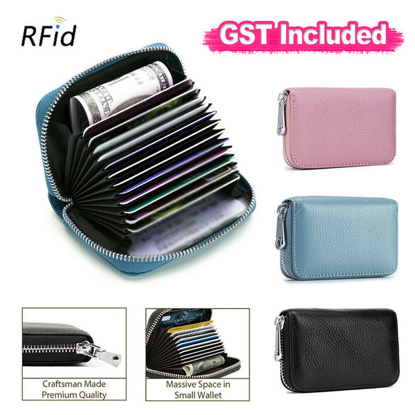 Women Zip Leather Wallet Card Holder Short Wallet RFID Blocking Coin Purse Pouch