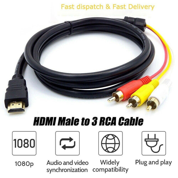 2x HDMI to RCA RGB Male AV 3 RCA Video Audio Converter Cable For HDTV DVD Player