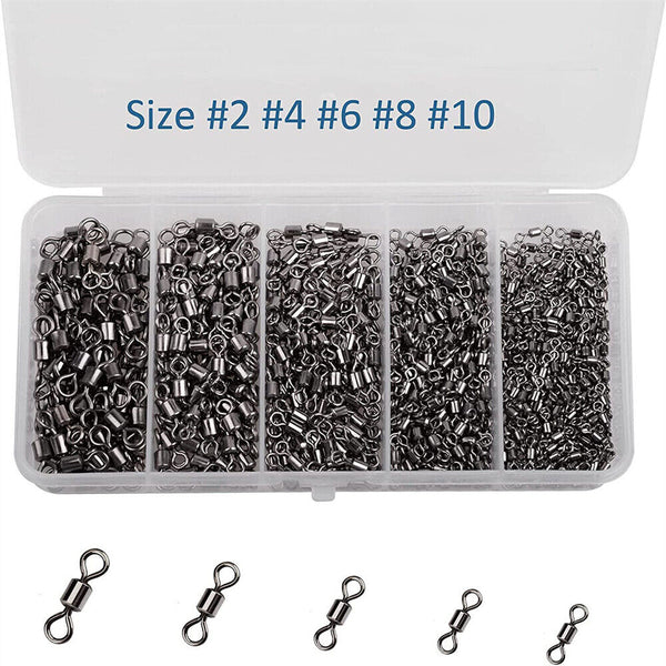 250PCS/Box Fishing Ball Bearing Swivels Solid Ring Hooks Connectors Tackle Tools