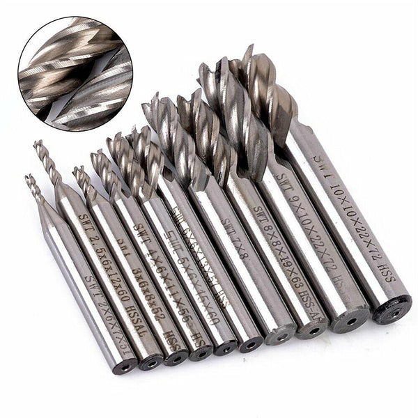 10Pcs 4 Flute Milling Drill Bit Cutter Carbide End Mill CNC Tools 2-10mm Milling