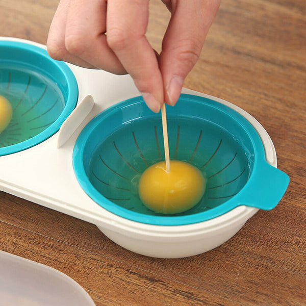 1/2xDraining Egg Boiler Set Edible Silicone Double Microwave Egg PoacherCookware