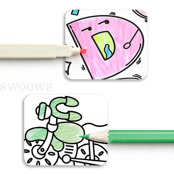 Children's Drawing Roll W/12Pens,DIY Sticky Filling Paper Early Educational Gift