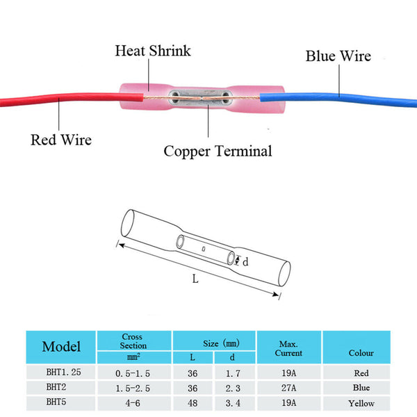 Solder Seal Sleeve Heat Shrink Butt Wire Connectors Terminals Waterproof 100pcs