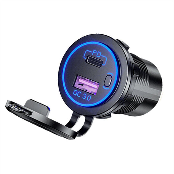 PD Type C USB Car Charger and QC 3.0 Charger 12V Power Outlet Socket ON/Off DF