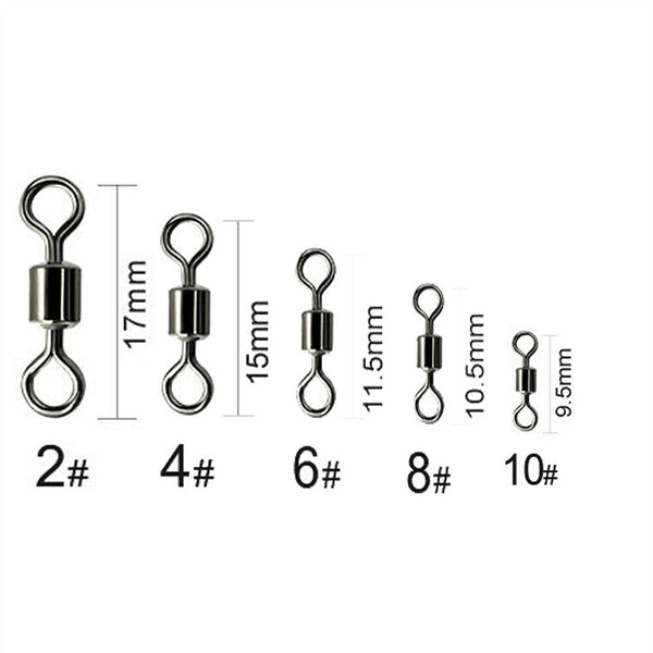 250PCS/Box Fishing Ball Bearing Swivels Solid Ring Hooks Connectors Tackle Tools