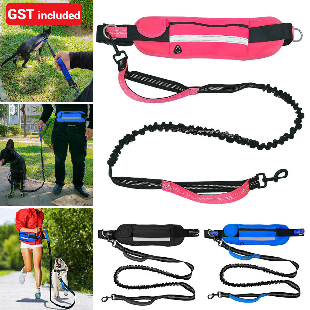 1-3Adjustable Hands Free Dog Leash Lead + Waist Bag Belt Jogging Walking Running