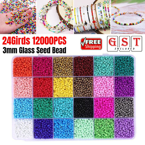 12000Pcs 3mm Glass Seed Beads 24 Colors Loose Beads Kit Bracelet Beads DIY