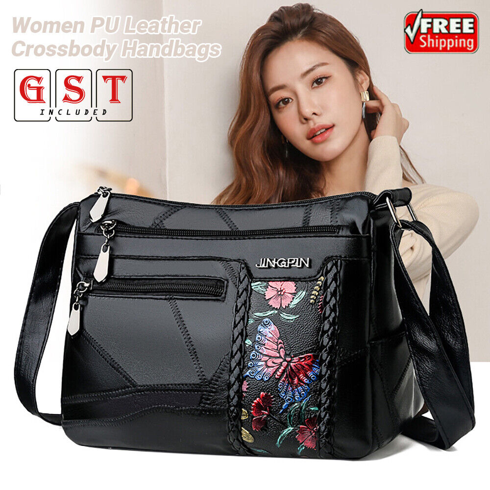 Women Floral Printed Shoulder Bags Multi Pocket PU Leather Crossbody Handbags