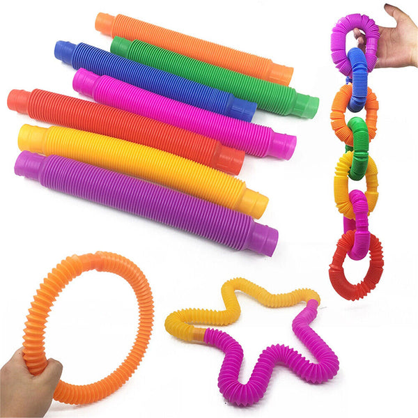 6Pcs Fidget Pop Tube Pip Sensory Stress Game Relief Toys Kids Tools Adults Chain