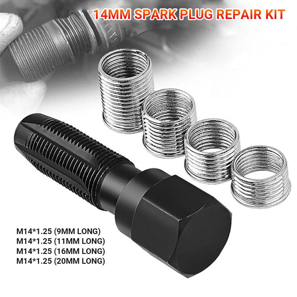 14MM Spark Plug Repair Kit & 4 Inserts Helicoil Thread Reamer Tap Repair NEW