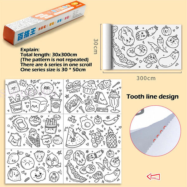 Children's Drawing Roll W/12Pens,DIY Sticky Filling Paper Early Educational Gift