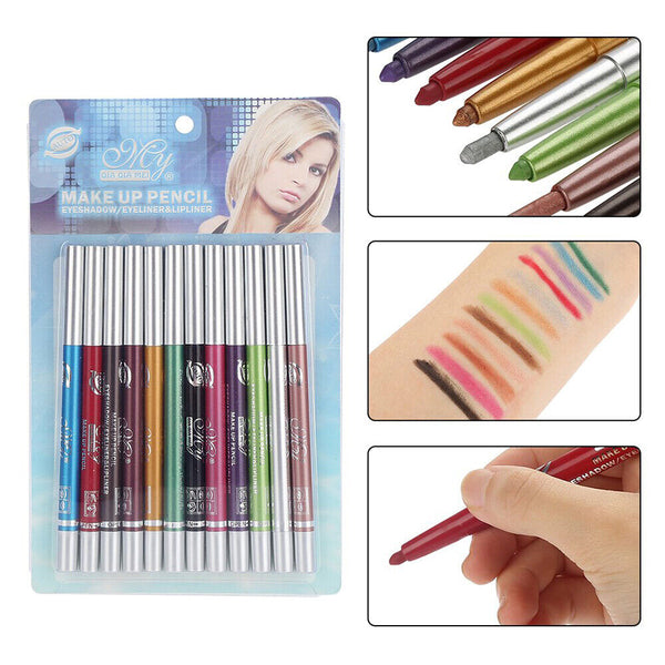 12 Color Eyeliner Pencil Cosmetic Makeup Pen Set Eye Shadow Glitter Party Women