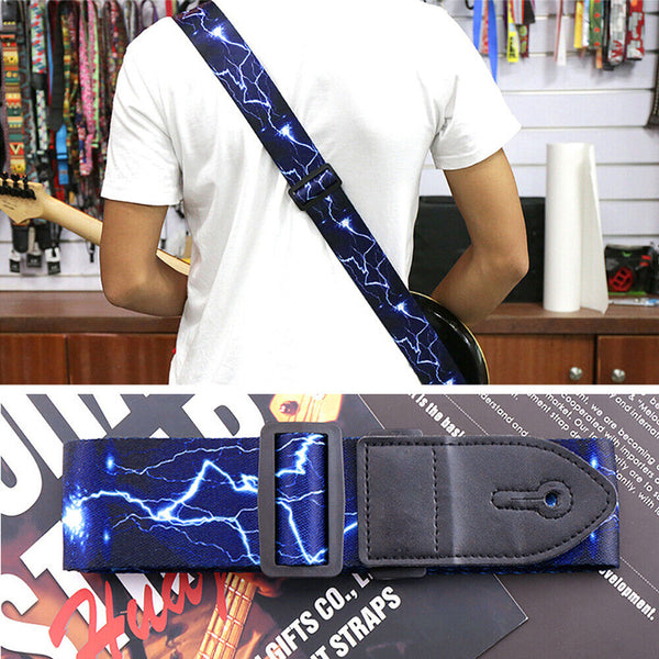 Electric Lightning Guitar Strap Adjustable Leather Belt Acoustic Electric Bass