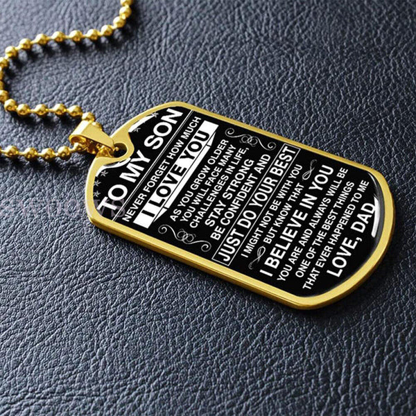 Stainless Steel To My Son Dog Tag Necklace Mother Father Love Mom Dad Graduation