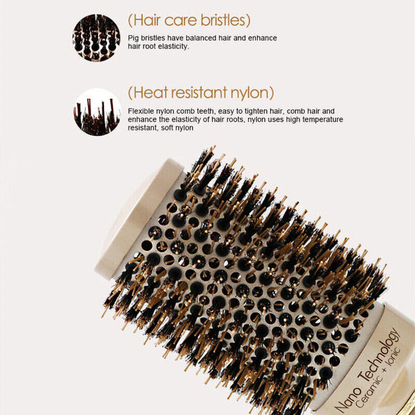 Thermal Ceramic Ionic Round Barrel Hair Brush Comb with Boar Bristle Salon Brush