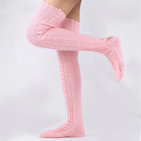 1/2 Women Thigh High Socks Extra Long Woolen Knit Warm Thick Tall Long Stockings