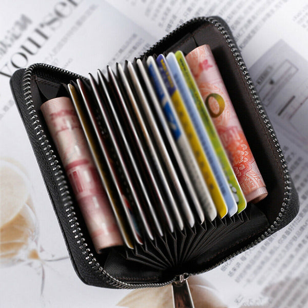 Women Zip Leather Wallet Card Holder Short Wallet RFID Blocking Coin Purse Pouch