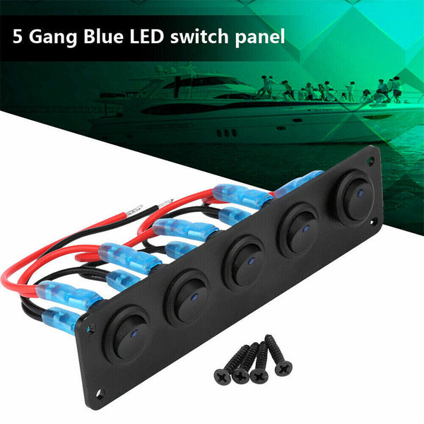 5 Gang 12V Rocker Switch Panel For Car Boat Marine LED USB Charger ON-OFF Toggle