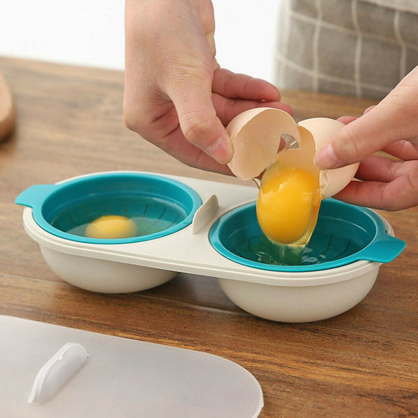 1/2xDraining Egg Boiler Set Edible Silicone Double Microwave Egg PoacherCookware