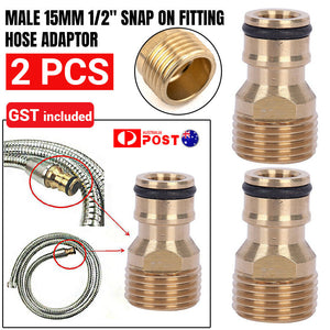 2pcs Australian Brass Tap Adaptor Male 15mm 1/2" 12mm Snap On Fitting Hose