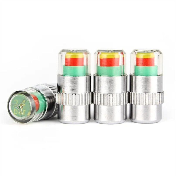 4x Car Tyre Valve Stem Caps with Pressure Indicator Monitor Sensor bike - 36PSI