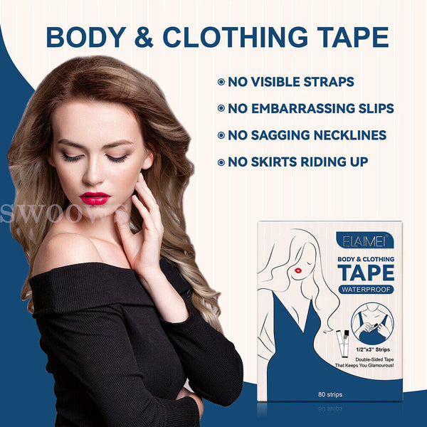 80pcs Double Sided Tape for Clothes Body Fashion Skin Clear Tape Dress Strips