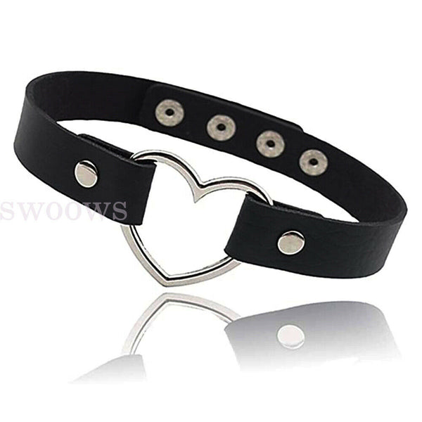 Love Heart Choker Retro Gothic Lolita Grunge Punk Leather Rivet Collar Necklace