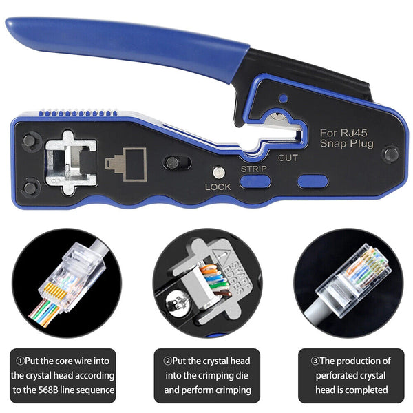 RJ45 EZ Crimper Cat5e 6 7 HD Pass Through Network Connector Crimping LAN Tool AU