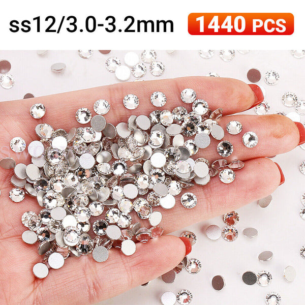 1440PCS ACRYLIC CRYSTAL FLAT BACK RHINESTONES NON-HOTFIX ASSORTED NAIL ART CRAFT